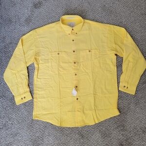 Vintage AXXA Long Sleeve Shirt Button Down Thin Yellow Corduroy 16.5